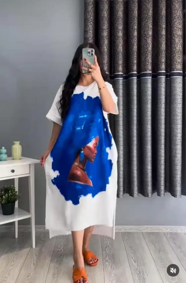 Trendy Summer Drop Shoulder Printed Long Top. C-02 - Image 2