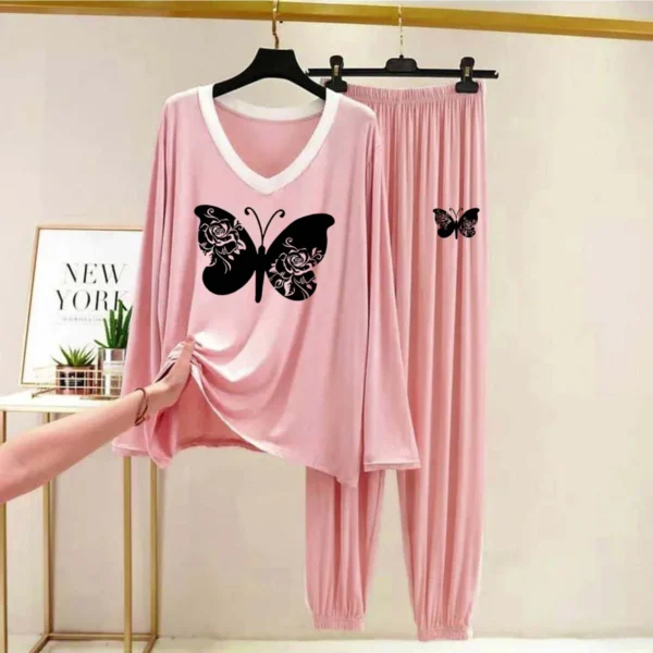 Contrast Neck-Style Big-Printed 2-Pcs Lounge And Night Wear Suit. WLW-10 - Image 3