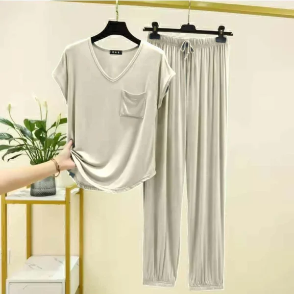 Cap-Sleeve Pocket-Style 2-Pcs Lounge And Night Wear Suit. WLW-13 - Image 4