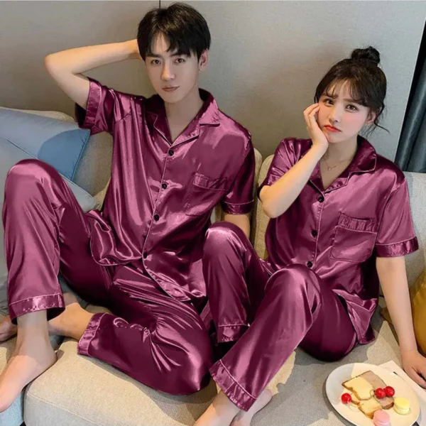 Imported Regular Style Unisex 2-Pcs Silk Nightsuit. (H-Sleeve+Pajama) - Image 7