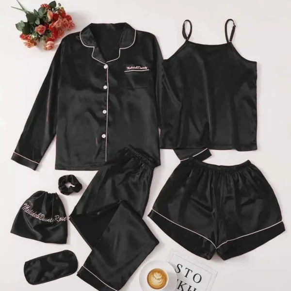 Imported All-In-One Complete 7-Pcs Silk Nightsuit. - Image 2