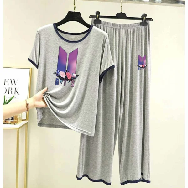 Contrast Tape-Style Big-Printed 2-Pcs Lounge And Night Wear Suit. WLW-07 - Image 2