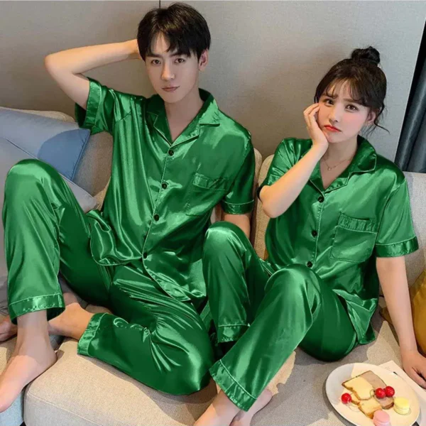 Imported Regular Style Unisex 2-Pcs Silk Nightsuit. (H-Sleeve+Pajama) - Image 6