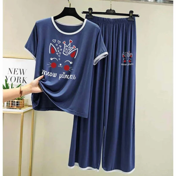 Contrast Tape-Style Big-Printed 2-Pcs Lounge And Night Wear Suit. WLW-07 - Image 3