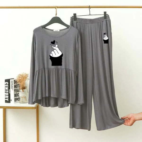 Peplum-Style Printed 2-Pcs Lounge And Night Wear Suit. - Image 3