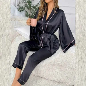 Imported Tipping-Gown Style 2-Pcs Silk Nightsuit. (Gown-Pajama)
