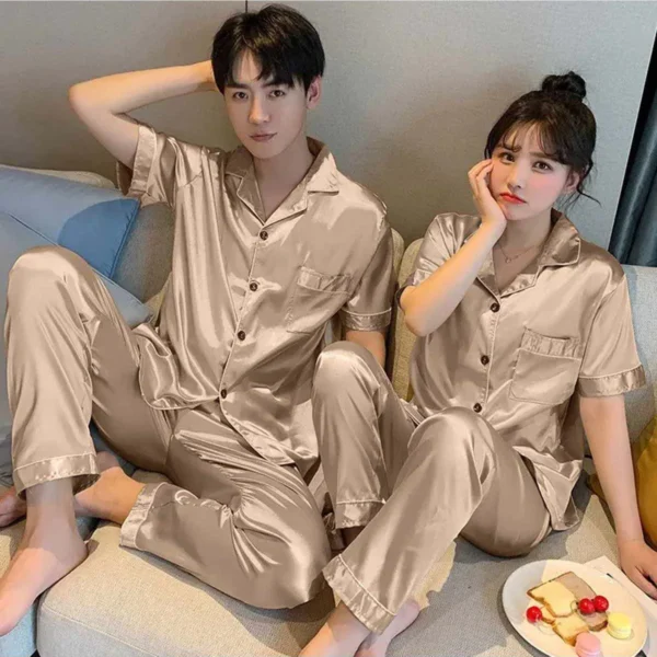 Imported Regular Style Unisex 2-Pcs Silk Nightsuit. (H-Sleeve+Pajama) - Image 5