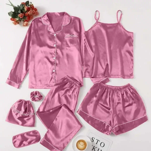 Imported All-In-One Complete 7-Pcs Silk Nightsuit. - Image 3