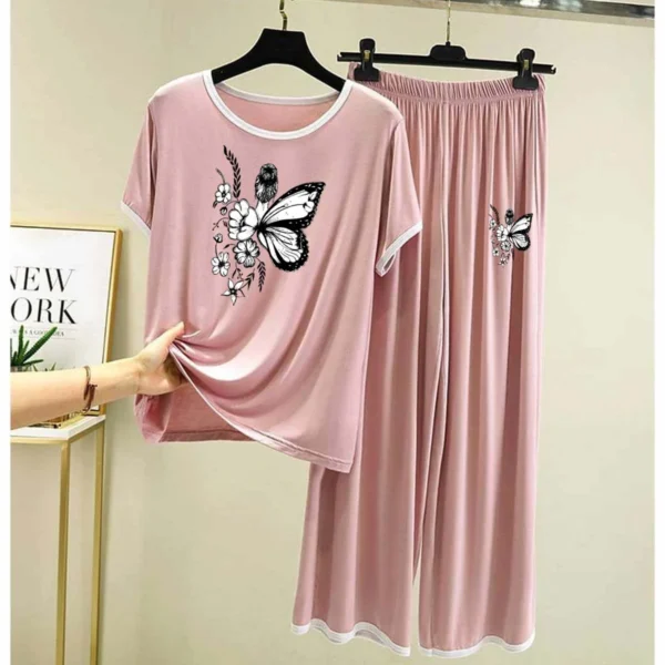 Contrast Tape-Style Big-Printed 2-Pcs Lounge And Night Wear Suit. WLW-07 - Image 4