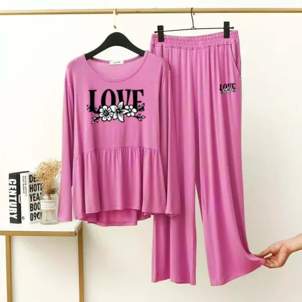Peplum-Style Printed 2-Pcs Lounge And Night Wear Suit.