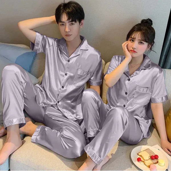 Imported Regular Style Unisex 2-Pcs Silk Nightsuit. (H-Sleeve+Pajama) - Image 4