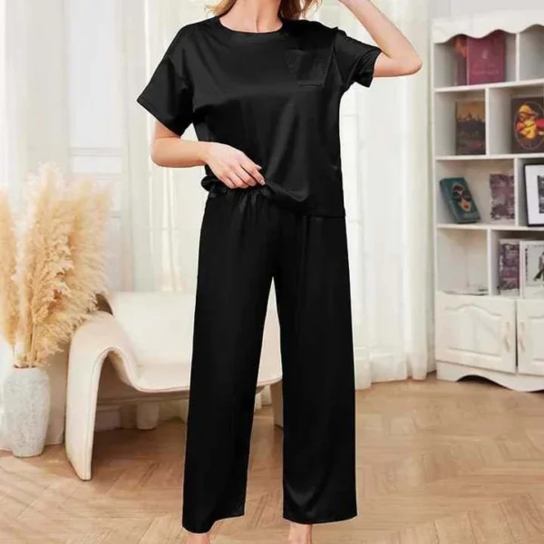 Imported Pocket Tshirt-Style 2-Pcs Silk Nightsuit. (Tshirt+Pajama) - Image 4