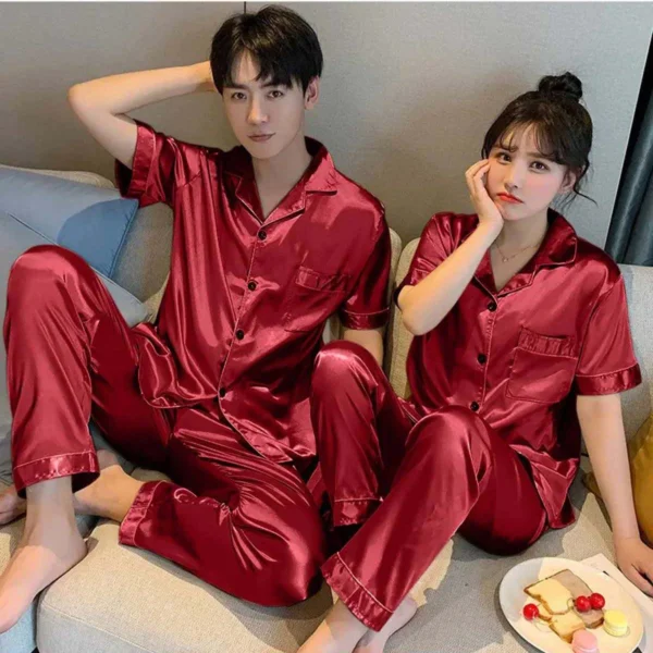 Imported Regular Style Unisex 2-Pcs Silk Nightsuit. (H-Sleeve+Pajama) - Image 3