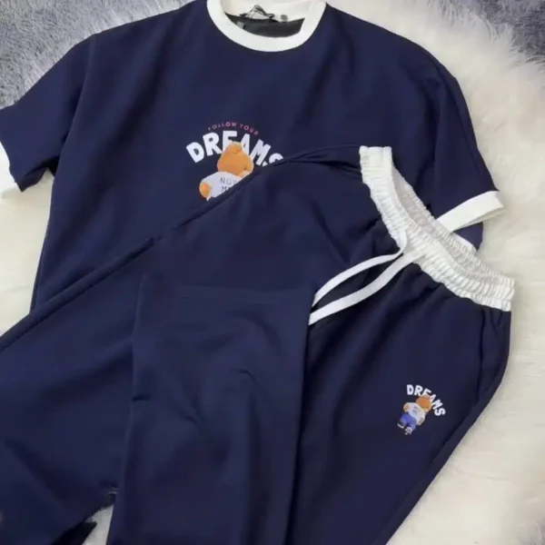 Bear Dreams Drop-Shoulder Style 2-Pcs Summer Dry-Fit Tracksuit For Her. WSTS-02 - Image 4