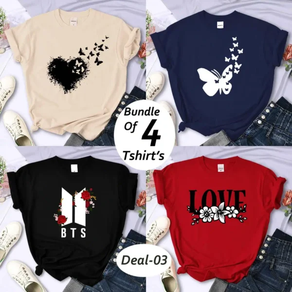 Bundle Of 4 Funky Printed R-Neck H-Sleeve Tshirt’s For Her. B4PT-D-3
