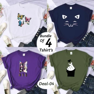 Bundle Of 4 Funky Printed R-Neck H-Sleeve Tshirt’s For Her. B4PT-D-4