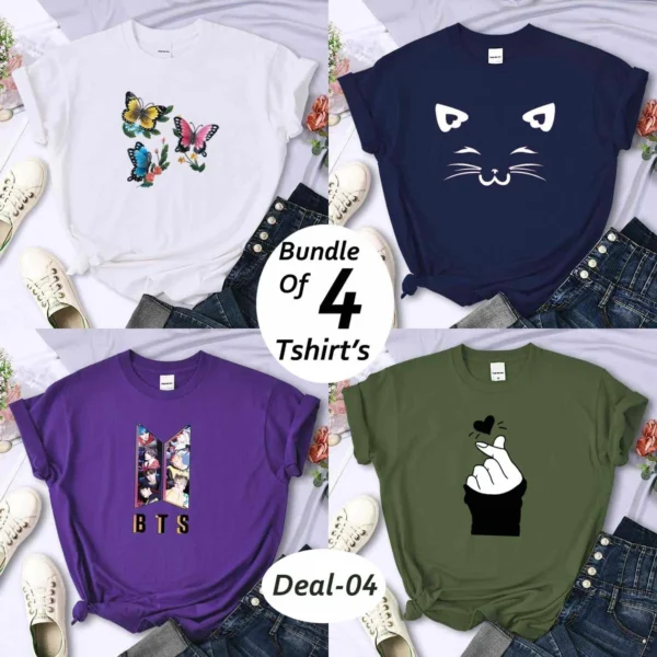 Bundle Of 4 Funky Printed R-Neck H-Sleeve Tshirt’s For Her. B4PT-D-4