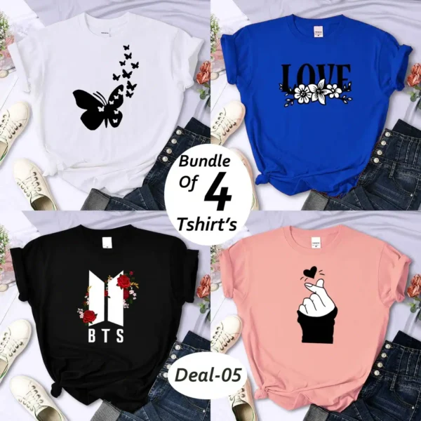 Bundle Of 4 Funky Printed R-Neck H-Sleeve Tshirt’s For Her. B4PT-D-5