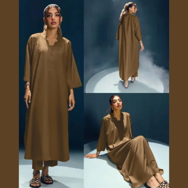 Long Length Cross Neck Style 2-Pcs Stiched Suit. - Image 6