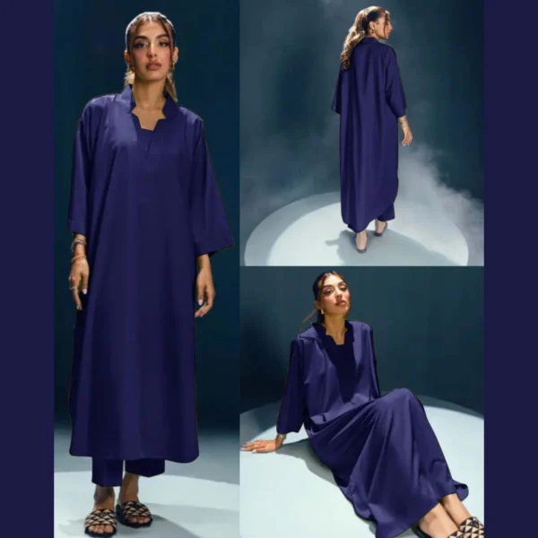 Long Length Cross Neck Style 2-Pcs Stiched Suit. - Image 5
