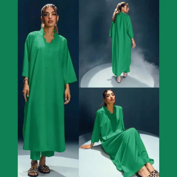 Long Length Cross Neck Style 2-Pcs Stiched Suit. - Image 11