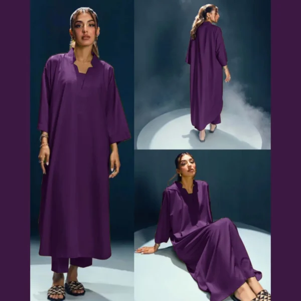 Long Length Cross Neck Style 2-Pcs Stiched Suit. - Image 9