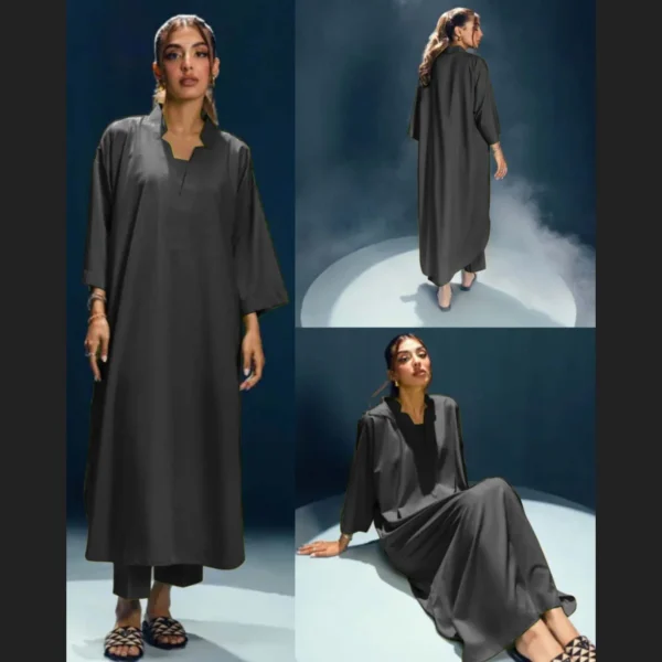 Long Length Cross Neck Style 2-Pcs Stiched Suit. - Image 8