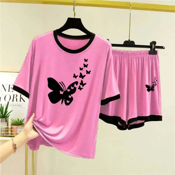 Contrast-Tape Short Style Printed 2-Pcs Summer Lounge & Night Wear Suit. WLW-04 - Image 5