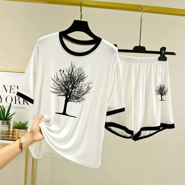 Contrast-Tape Short Style Printed 2-Pcs Summer Lounge & Night Wear Suit. WLW-04