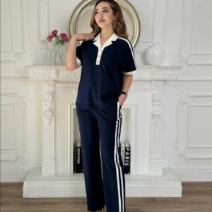 Contrast Collar Style Western 2-Pcs Summer Dry-Fit Tracksuit For Her.