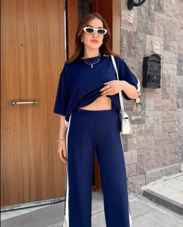 Contrast Collar Style Western 2-Pcs Summer Dry-Fit Tracksuit For Her. - Image 3