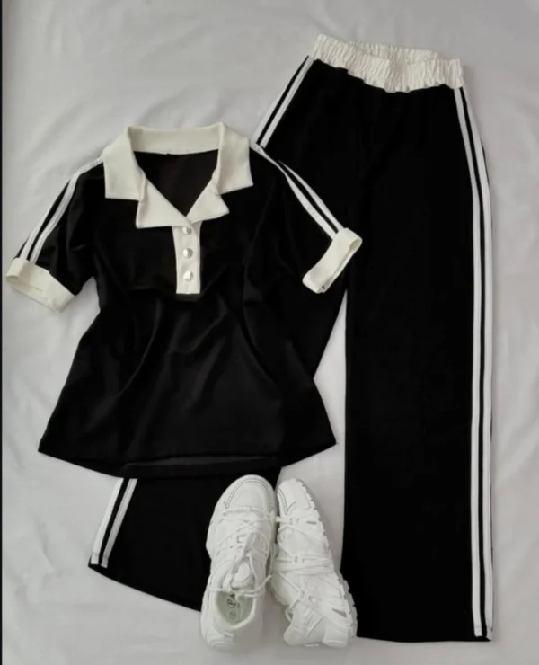 Contrast Collar Style Western 2-Pcs Summer Dry-Fit Tracksuit For Her. - Image 2