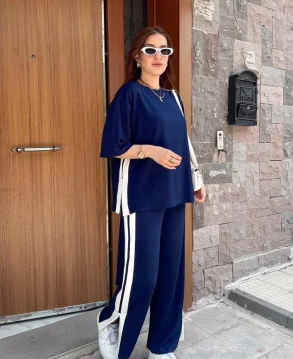 Contrast Collar Style Western 2-Pcs Summer Dry-Fit Tracksuit For Her. - Image 2