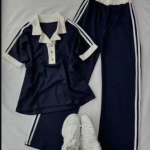 Contrast Collar Style Western 2-Pcs Summer Dry-Fit Tracksuit For Her.