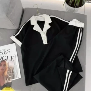 Contrast Collar Style Western 2-Pcs Summer Dry-Fit Tracksuit For Her.