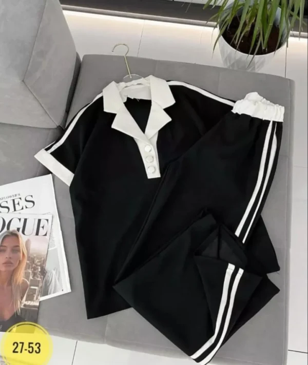 Contrast Collar Style Western 2-Pcs Summer Dry-Fit Tracksuit For Her.