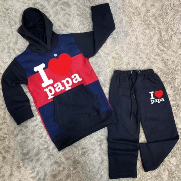 Trendy Shop Kids I Love Papa Pull Over Printed Pull-Over Hoodie Style Track-Suit. - Image 2