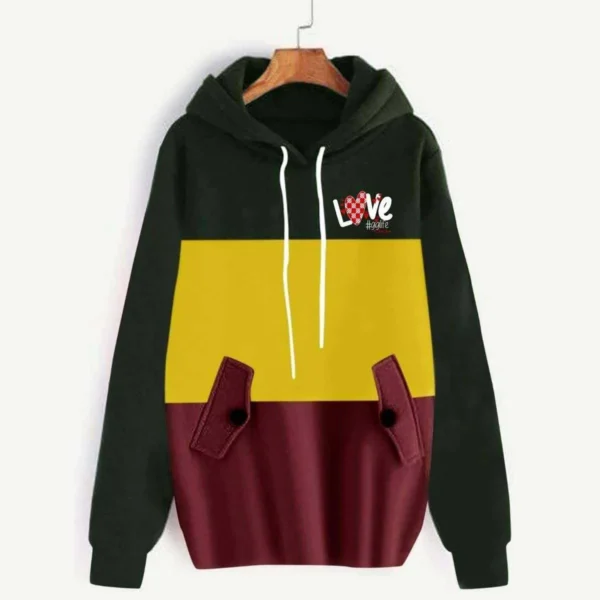 Trendy Patch-Work Flap Style Long Winter Hoodie For Her. - Image 2