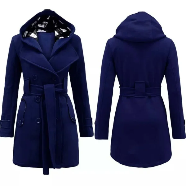 Check Style Hooded Winter Trench Coat. - Image 4