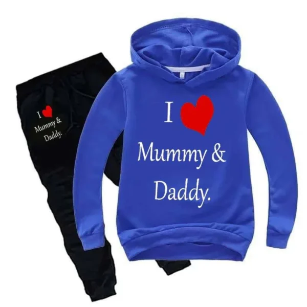 Trendy Shop Kids I love Mummy and Daddy Printed Hoodie Style Track-Suit. - Image 5