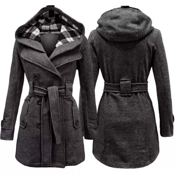 Check Style Hooded Winter Trench Coat. - Image 3