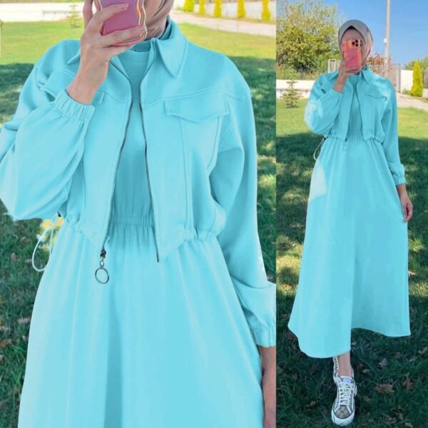 Trendy Drop Shoulder Short Jacket Maxi Style 2-Pcs Winter Co-Ord Set. WWTS-15 - Image 6