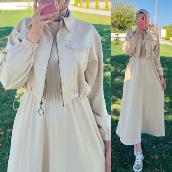 Trendy Drop Shoulder Short Jacket Maxi Style 2-Pcs Winter Co-Ord Set. WWTS-15 - Image 3