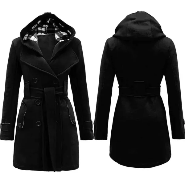 Check Style Hooded Winter Trench Coat. - Image 2