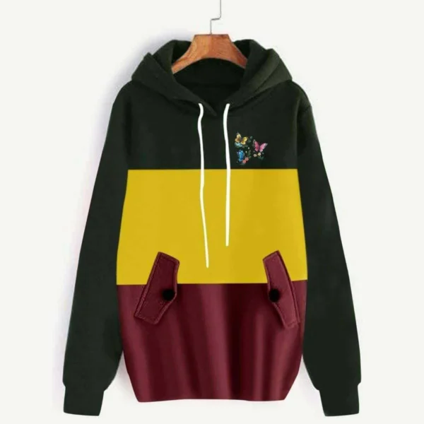 Trendy Patch-Work Flap Style Long Winter Hoodie For Her. - Image 3