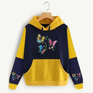 Trendy 2-Tone Style Printed Winter Hoodie For Her.