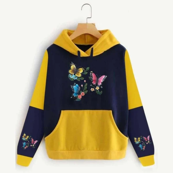 Trendy 2-Tone Style Printed Winter Hoodie For Her.