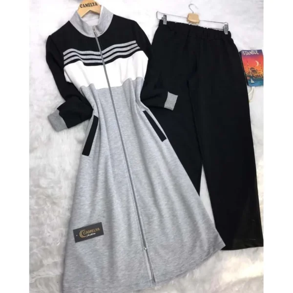 Stripe Style Patch-Work Long Winter Tracksuit. - Image 2
