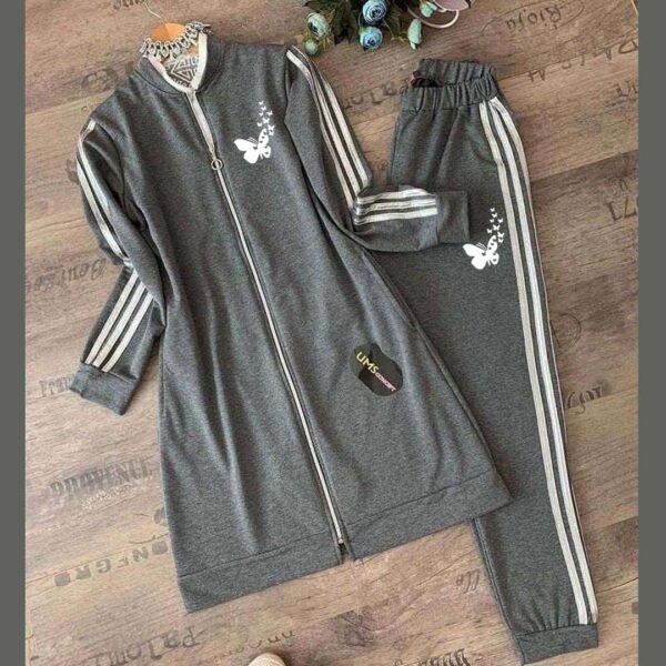 Butterfly Printed 3-Stripe Style Winter 2-Pcs Tracksuit For Her. D-11 - Image 3