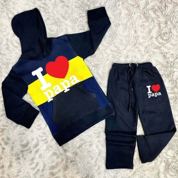 Trendy Shop Kids I Love Papa Pull Over Printed Pull-Over Hoodie Style Track-Suit. - Image 3